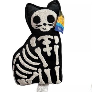 Cat Kitty Cat  Black Cat plushie pillow.  New.  Skeleton.